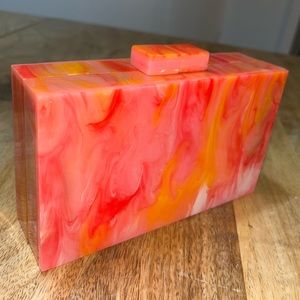 Acrylic Colorful Marble Patteen Ckutch with Gold Chain